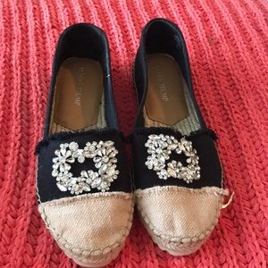 Black and Cream jeweled canvas espadrilles